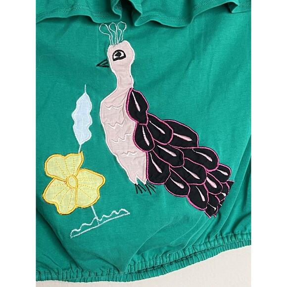 EUC VaVa By Joy Han Green Embroidered Boho Cold Shoulder Crop Top Sz M - Picture 4 of 7